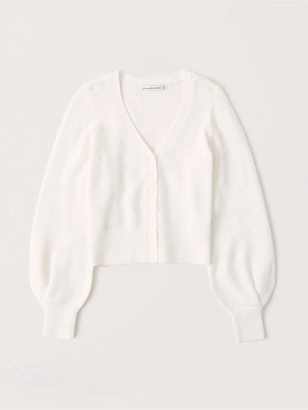 Abercrombie & Fitch Pointelle Balloon Sleeve Cardigan in White